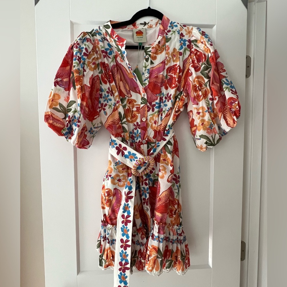 Farm Rio white spring bananas dress